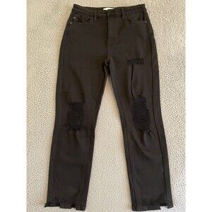 Kancan Womens 9/ 28 Haven Ultra High Rise Slim Straight Jeans Black Distressed